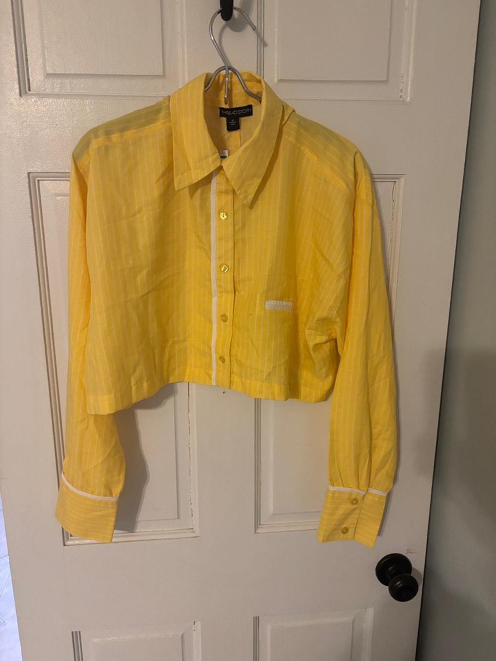 Yellow Cropped Button-Down Shirt - Unknown Brand